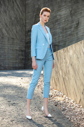 Blue V Neck Pantsuit Blazer - FashionByTeresa